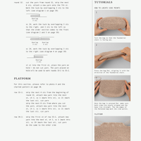 A printed page from a sewing or woodworking guide showing instructions and diagrams for making a paddle bag. The page includes a sidebar titled Tutorials with three small photos of a woven paddle bag, a platform section with text instructions, and a heading for plotos on page 52.